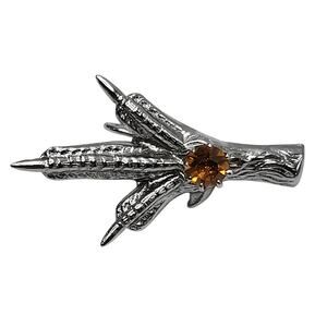 Vintage Bird Claw Brooch Silver Tone Amber Rhinestone Talon Pin